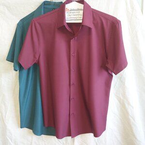 Lot of 2 - Men's Muscle Slim Fit Stretch Short Sleeve Casual Button Down Shirt